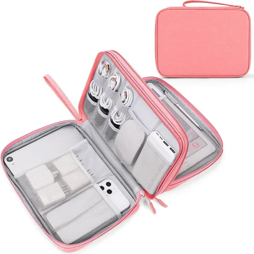 Miniatura 45 de FYY Organizador electrónico, organizador de cables de viaje, bolsa de transporte para accesorios electrónicos, portátil, impermeable, doble capa