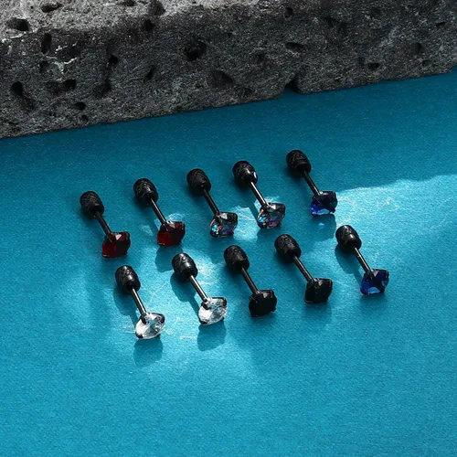 Miniatura 31 de CASSIECA 5 pares de aretes de acero inoxidable con circonita cúbica 5A arcoíris para mujeres y hombres, con diseño de arco iris 5A