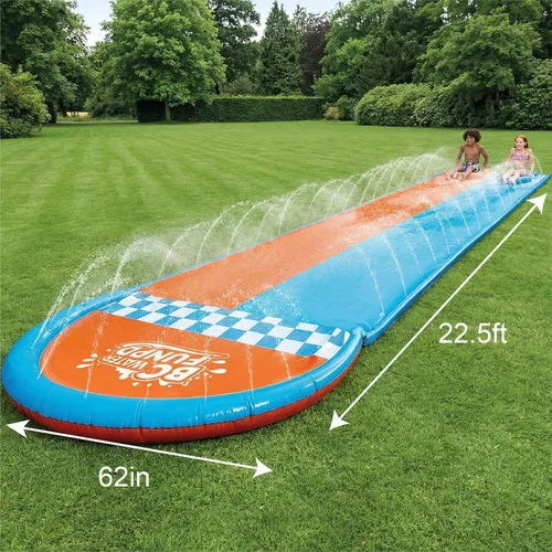 Miniatura 4 de Tobogán acuático inflable con 2 tablas de bodyboard, toboganes de agua de 22.5 pies para patio trasero de niños, sistema de rociadores multivías