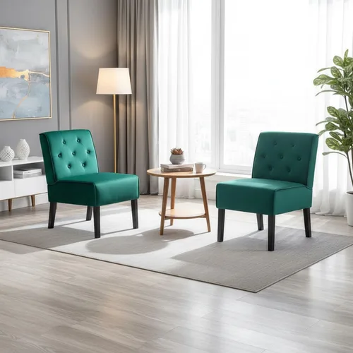 Miniatura 16 de Container Furniture Direct Reese - Silla moderna de mediados de siglo para sala de estar, sin brazos, con botones y patas de madera maciza, 2 Azul