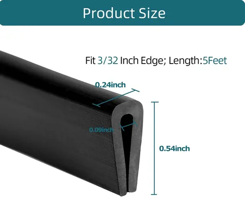 Miniatura 2 de Borde de goma negro, plástico PVC de canal U, protector de borde afilado de metal apto para 0.09 pulgadas, longitud 5 pies (4.9 ft)