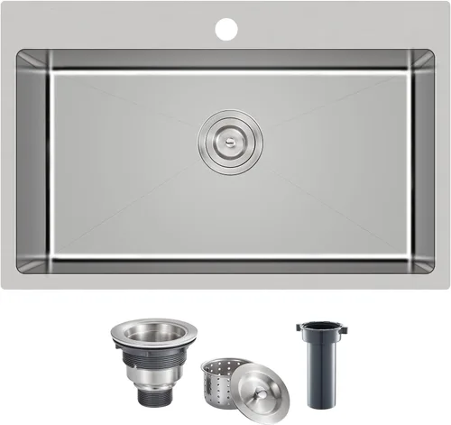 Miniatura 19 de POPFLY Fregadero de cocina de 20×16 pulgadas con caída, fregadero de cocina de acero inoxidable calibre 18 sobremontado de un solo cuenco, pequeño