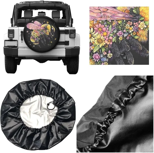Miniatura 4 de Bee Wings Blooms Spare Tire Cover Wheel Protectors Dust-Proof Wheel Tire Cover Fit Trailer, Rv, Sand Many Vehicle 14inch