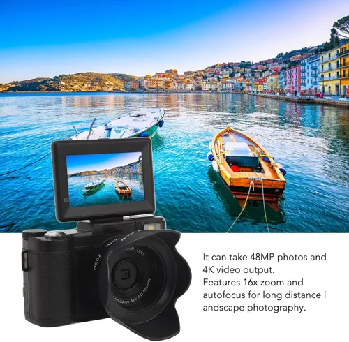 Miniatura 2 de Cámara digital 4K, 3 pulgadas, 48 MP, 16X, zoom de 180°, cámara de vlogging antivibración con función de belleza facial, para adolescentes, adultos