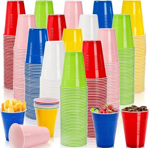 Goaste Paquete de 240 vasos de plástico para fiestas, vasos desechables de 16 onzas, vasos de agua coloridos para fiesta de cumpleaños, despedida de