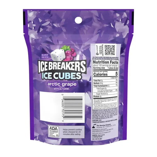 Miniatura 2 de ICE BREAKERS Ice Cubes Arctic Grape - Bolsa de goma de mascar sin azúcar, 8.11 onzas (100 piezas)