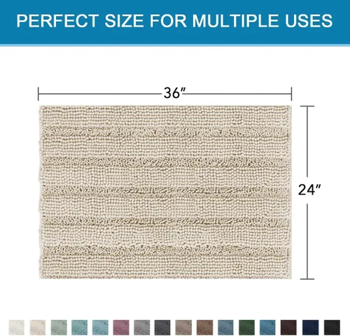 Miniatura 434 de H.VERSAILTEX Alfombras de baño para cuarto de baño, antideslizantes, tapetes de baño extragruesos, de felpilla, a rayas, alfombra de 20" x 32