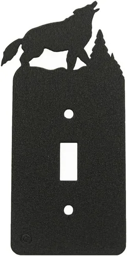 Miniatura 14 de Interruptor de luz de palanca Howling Wolves y placa de pared dúplex individual (palanca individual con potencia, negro) - Fabricado en Estados