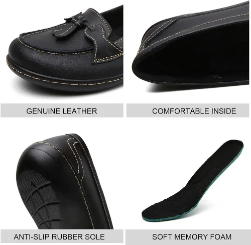 Miniatura 6 de Maichal Mocasines para mujer, zapatos planos de cuero cómodo con suela de goma