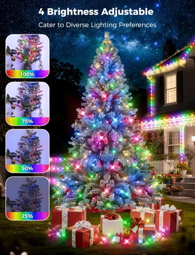 Miniatura 5 de Brightever Luces LED para árbol de Navidad, 900 bombillas de 295 pies, luz de Navidad exterior enchufable con control remoto, 8 modos