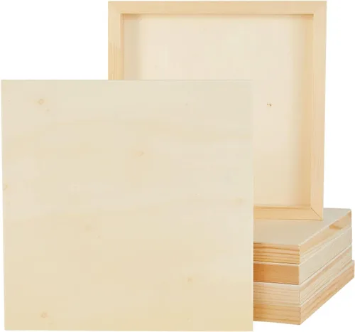 Bright Creations Art Supplies - Paneles de madera para pintar, 10 x 10 pulgadas, 0.83 pulgadas de profundidad de cuna, sin terminar, paquete de 6 -