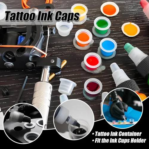 Miniatura 5 de Kit de tapas y soportes de tinta de tatuaje, 300 vasos de tinta desechables (S/M/L) + 2 soportes negros, diseño apilable para tatuadores