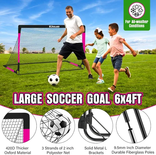 Miniatura 3 de Juego de portería de fútbol infantil para patio trasero – 2 porterías de fútbol de 6 x 4 pies, equipo de entrenamiento, red de fútbol para niños