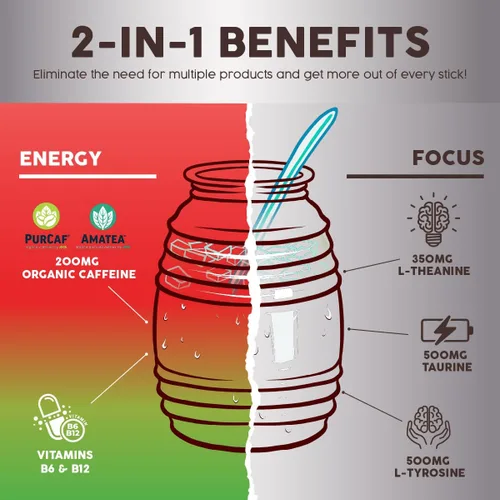 Miniatura 4 de Salud - Paquete de 2 Energía 2 en 1 + Enfoque (sandía fresa) e hidratación + inmunidad (lima de pepino) – 15 porciones cada una, mezcla de bebida