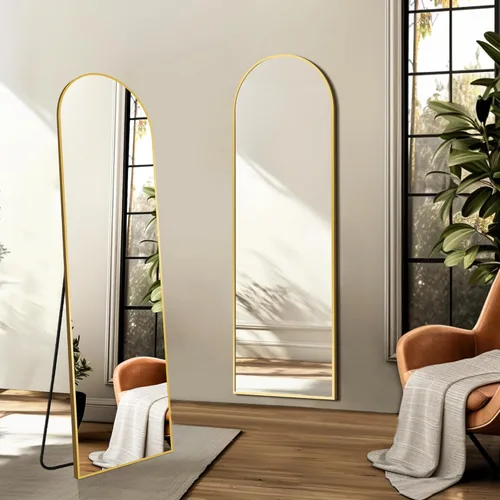 Miniatura 5 de TRAHOME - Espejo arqueado de longitud completa, de 56 x 15 pulgadas, espejo de cuerpo completo para colocar de pie en la pared, con marco de Dorado