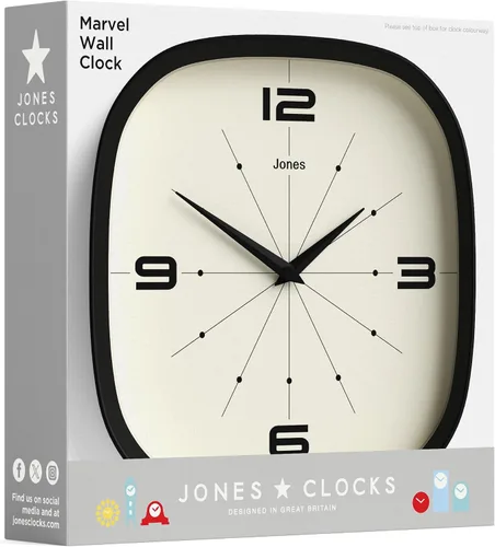 Miniatura 8 de JONES CLOCKS® Pulsar - Reloj de pared Reloj retro cuadrado redondeado 10 pulgadas Azul Aspecto de diseñador genial para cocina, sala