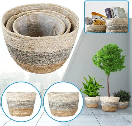 Miniatura 5 de Macetas de hierba marina, macetas para plantas de interior, macetas con cubierta de macetas, contenedores de plantas, macetas rústicas con forros