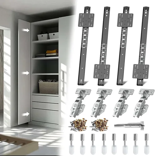 Miniatura 9 de Rieles para Puertas Corredizas de Bolsillo, Riel para Puerta Corrediza de Bolsillo para Gabinete, Bisagra para Puerta de Bolsillo, Herrajes