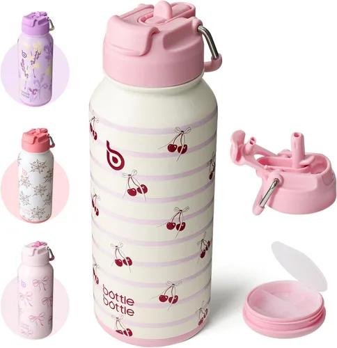 Miniatura 20 de BOTTLE BOTTLE Botella de agua deportiva de acero inoxidable de 32oz con aislamiento, botella de agua con pajita con diseño de tapa de doble uso