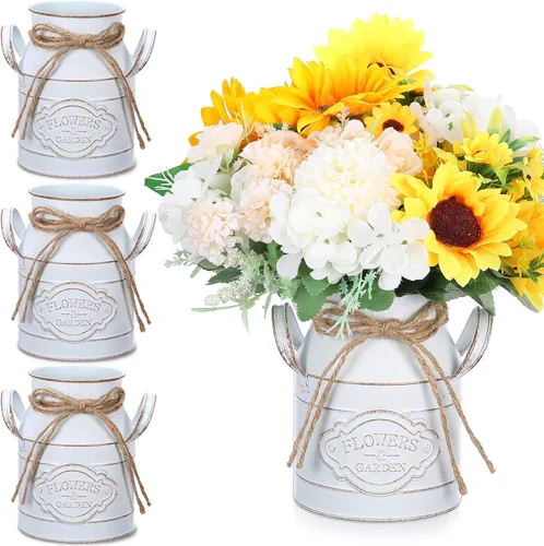 Miniatura 11 de Roshtia Jarrón de metal para leche de 6 pulgadas, 8 unidades, jarrón de leche galvanizado vintage a granel, cubo de flores rústicas, estilo francés