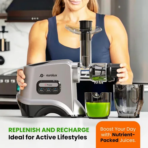 Miniatura 6 de Eurolux Exprimidor de masticación lenta, máquina de prensa en frío para extracción de jugo de alto rendimiento, exprimidor silencioso y potente