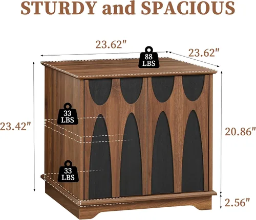 Miniatura 3 de Bifins - Mesa auxiliar grande de 24 pulgadas cuadrada con almacenamiento, mesa lateral de sofá de mediados de siglo moderno con 2 puertas y estante