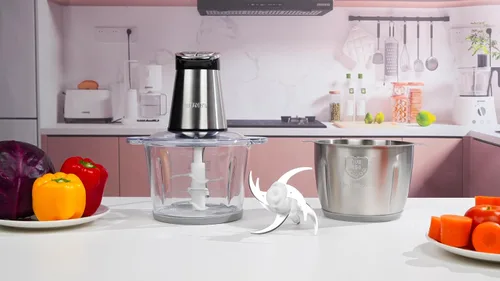 Miniatura 9 de BUMET tazones 2X12 tazas 800W procesador de alimentos eléctrico con temporizador LED. Cuchilla de 3 niveles con 6 filos para picar, cortar, ideal