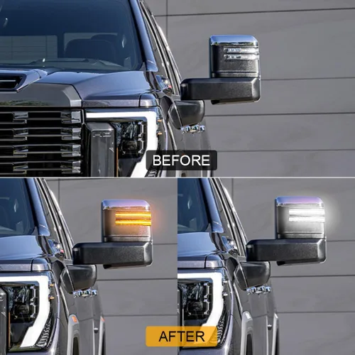 Miniatura 2 de ROCCS Luz de señal de giro secuencial ámbar con interruptor de retroceso LED para espejo lateral de remolque, luz DRL blanca de estacionamiento