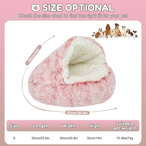 Miniatura 4 de SUOXU Cama antiansiedad para gatos, cueva de felpa con capucha, 20 pulgadas de diámetro, adecuada para mascotas pequeñas a medianas, color rosa