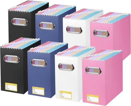 Miniatura 39 de BALEINE Caja organizadora de archivos, organizador de carpetas de archivos de cartón con asa para tamaño carta, caja de archivos plegable portátil