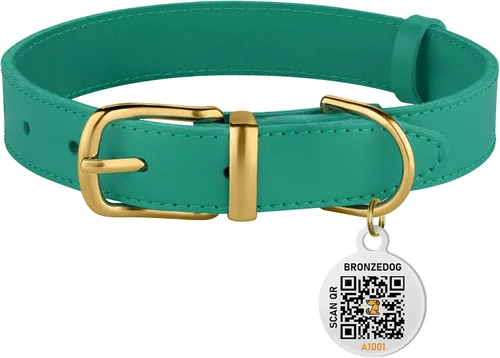 Miniatura 6 de BRONZEDOG Collar de cuero para perro con etiqueta de identificación QR, collares básicos para mascotas pequeños mini, gatos, cachorros