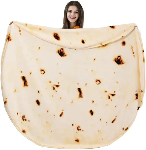 Miniatura 23 de Vessia Manta con estampado de pizza, manta redonda realista y divertida de comida para adultos y niños, 300GSM, novedosa manta de pizza Pepperoni