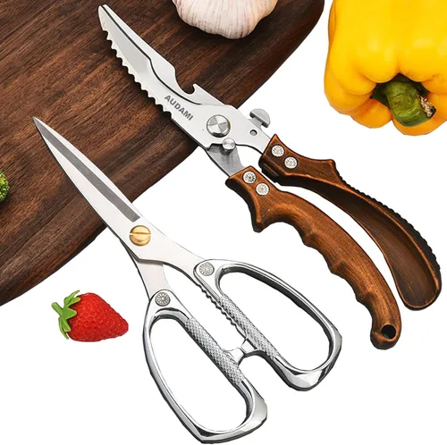 Miniatura 9 de Tijeras para aves de corral, 2 unidades, tijeras de carne resistentes, con resorte de acero inoxidable, tijeras de pavo y pollo, tijeras