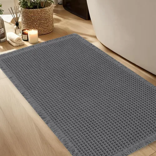 Miniatura 15 de Hiasan Tapete de baño de punto gofre, súper absorbente, antideslizante, con borlas, lavable a máquina, tapete con parte trasera de goma ultra suave