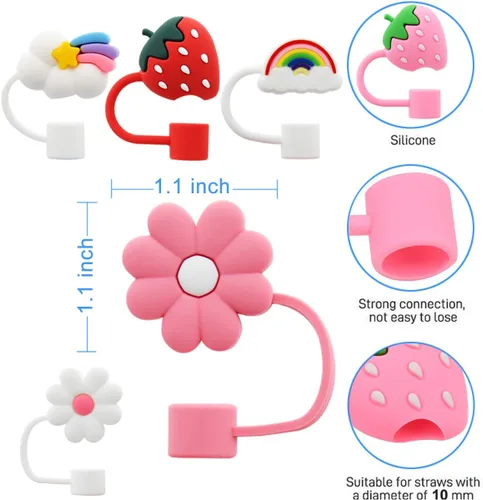 Miniatura 3 de Cubierta de pajita con flores para vaso Stanley Tapa de silicona para pajita Compatible con vaso de 30 y 40 oz con asa, cubiertas de punta de pajita