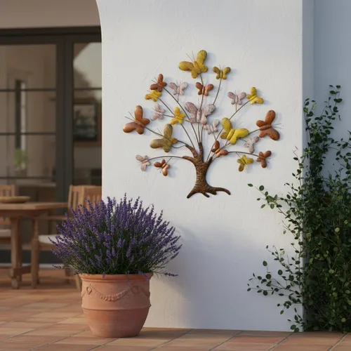Miniatura 10 de VEWOSTAR Arte de pared de metal para sala de estar, decoración del hogar, hojas coloridas, escultura de pared, árbol de la vida, hecho a mano