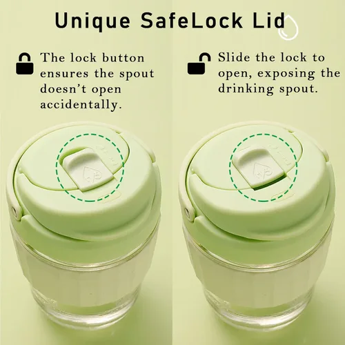 Miniatura 2 de Taza de café de vidrio a prueba de fugas con tapa de bloqueo, taza de café reutilizable de 17 onzas con filtro de acero inoxidable, infusor de té