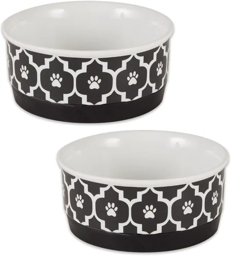 Miniatura 25 de Taza para mascotas Bone Dry con diseño de pata en cerámica, colección Lattice, juego mediano, 6x2 pulgadas, gris, 2