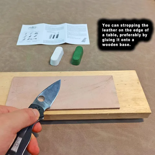 Miniatura 7 de Leather Honing Strop 3 pulgadas por 8 pulgadas con 2 onzas, afilado para cuero Color Verde y Blanco compuesto