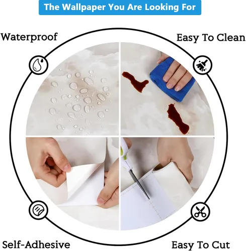 Miniatura 9 de CRE8TIVE Papel de contacto de mármol beige nublado para encimeras, armarios, impermeable, 12 x 80 pulgadas, papel tapiz de mármol blanco crema mate