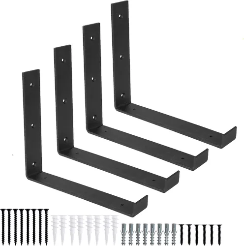 Miniatura 8 de Ilyapa Soportes de estante flotantes resistentes, paquete de 4, hierro rústico, soportes de estante de metal negro de 6 x 10 pulgadas para estantes