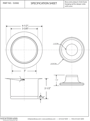 Miniatura 2 de Westbrass D2082-62 - Brida y tapón de eliminación de desechos para fregadero de cocina de 3-1/2 pulgadas, negro mate Mate negro