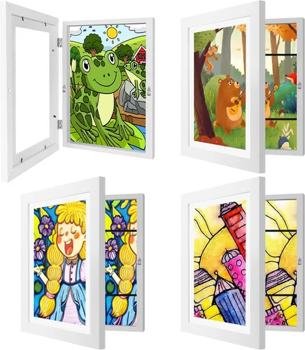 Miniatura 11 de Paquete de 4 marcos de arte para niños de 8.5x11 pulgadas, marcos reversibles cambiables para exhibición de fotos, almacenamiento para proyectos
