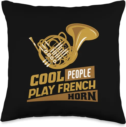 Echoes Of Brilliance French Horn Cool People Play French Horn Music Throw Pillow, 16x16, Multicolor