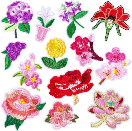 Miniatura 11 de HINZIC 20 mini parches de flores para planchar, 17 patrones, parches bordados decorativos, apliques de costura floral, apliques de San Valentín