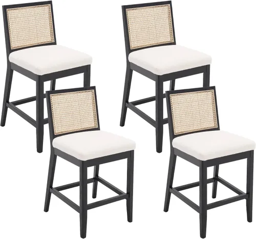 Miniatura 10 de VESCASA Taburetes tapizados de encimera de 26.5 pulgadas de alto con respaldo de ratán rectangular, sillas de bar modernas de altura de mostrador