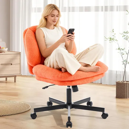 Miniatura 9 de Silla de oficina con patas cruzadas, silla cruzada acolchada gruesa con ruedas, silla de oficina sin brazos de asiento ancho, silla giratoria