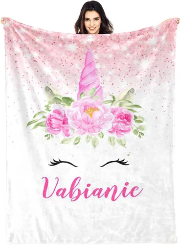 Miniatura 17 de Manta personalizada de unicornio floral para niñas, manta de bebé personalizada para niñas con nombre, regalos de bebé personalizados para niñas