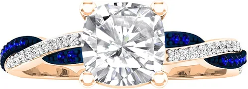 Miniatura 2 de Dazzlingrock Collection Anillo de compromiso para mujer con diamantes y zafiro azul redondo de 0.236 in (0.236 in) Oro rosa de 10 quilates