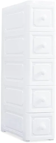 Conworld Almacenamiento de baño de plástico delgado súper ligero, organizador de 5 niveles con 4 ruedas (el producto viene con instrucciones de